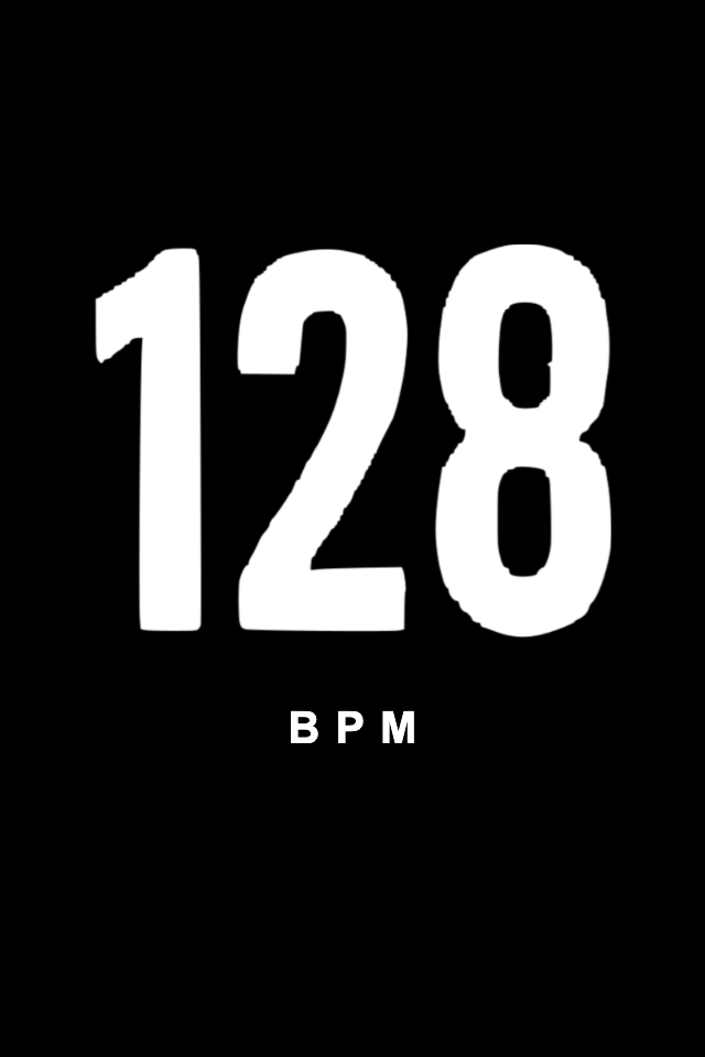 128 BPM in white on black